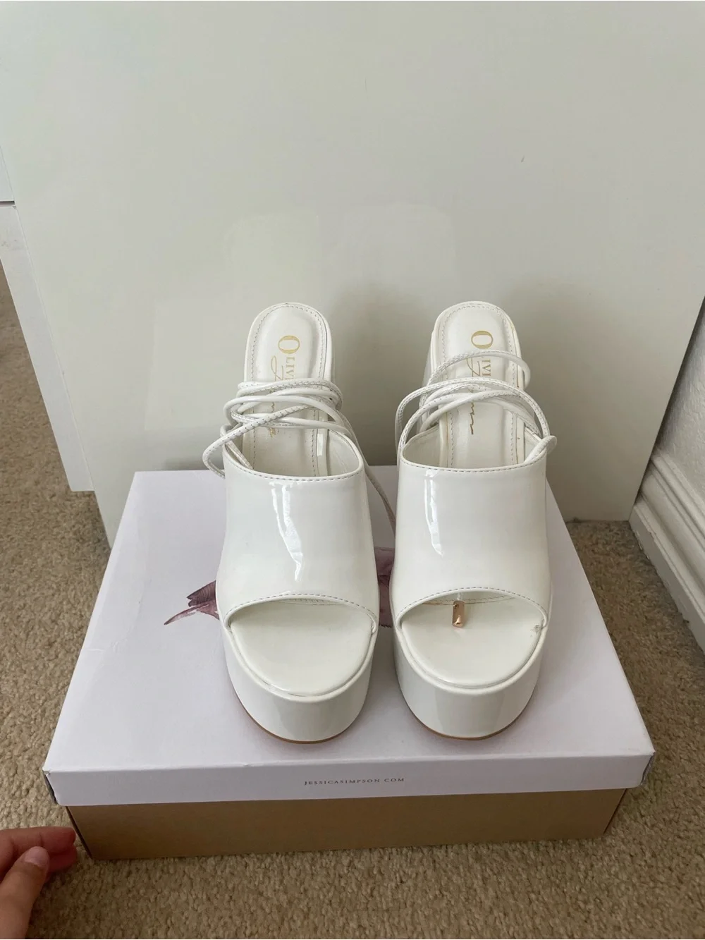 White Platform Lace-Up Chunky Heel Mules